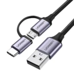 UGREEN USB-A to Micro USB + USB Type-C Cable 1m (Black)-UG- 30875-US177