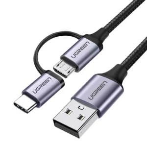 UGREEN USB-A to Micro USB + USB Type-C Cable 1m (Black)-UG- 30875-US177