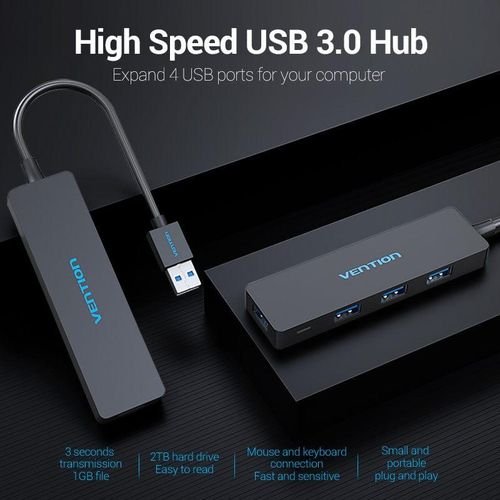 Vention 4 Ports USB3.0 HUB 0.15M Black CHKBB