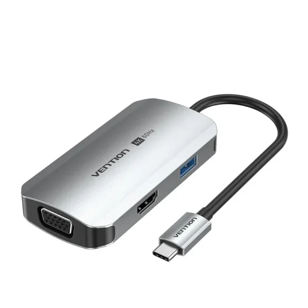 Vention USB C Multi-function 4 in 1 Docking Station USB-C to HDMI/VGA/USB 3.0/PD Docking Station 0.15M Gray Aluminum Alloy Type TOAHB