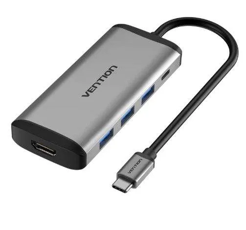 Vention USB C Multi-function 5 in 1 Docking Station Type-C to HDMI/USB3.0*3/PD Converter 0.15M Gray Metal Type CNBHB