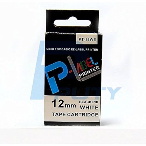 Casio PT-12WE 12mm x 8m Black on White Label Tape