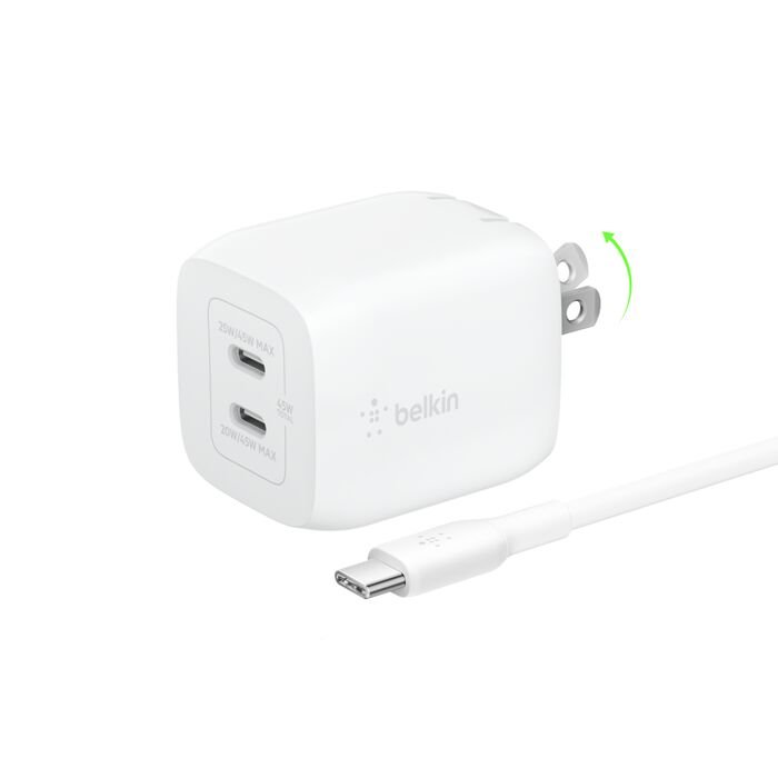 Belkin BoostCharge Pro Dual USB-C GaN Wall Charger 45W White