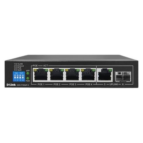 D-Link 250M 6-Port 1000Mbps Switch with 4 PoE Ports and 2 Uplink Ports DGS-F1006P-E