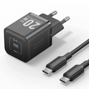 Vention 1-Port USB-C GaN Charger (20W) with USB-C to USB-C Cable (1M) UK-Plug Black- TZ-FEPB0- UK-01