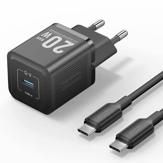 Vention 1-Port USB-C GaN Charger (20W) with USB-C to USB-C Cable (1M) UK-Plug Black- TZ-FEPB0- UK-01