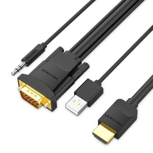 Vention Hdmi To Vga Cable with Audio Output and Usb Power Supply 1.5m Black - ABIBG 1.5m
