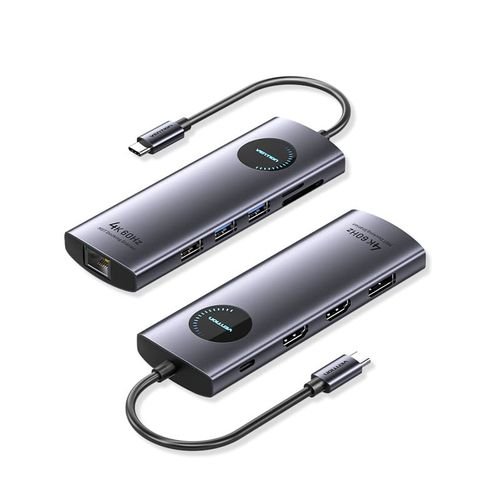 Vention USB C Multi-function 10 in 1 Docking Station USB-C to HDMI/ VGA/USB3.0*2/USB2.0*2/RJ45/TF/SD/PD Docking Station 0.15M Gray Mirrored Surface Type- TQWHB