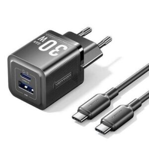 Vention 2-Port USB (C + A) GaN Charger (30W/30W) with USB-C to USB-C Cable (1M) UK-Plug White- TZ-FEQW0-UK-01