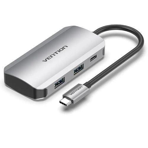 Vention USB-C to USB3.0x4/PD Hub 0.15M Gray Aluminum Alloy Type- TNBHB
