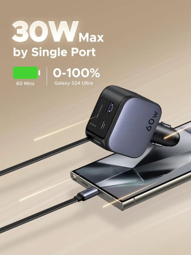 UGREEN FAST CAR CHARGER (60W) Retractable cable